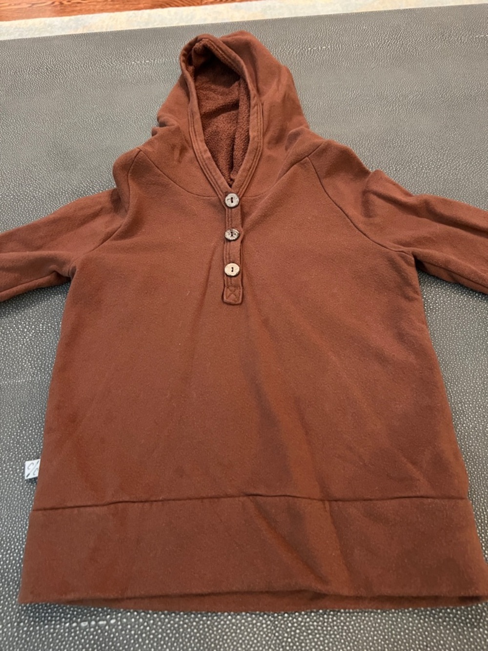 Kids Hooded Button Pullover - Brown